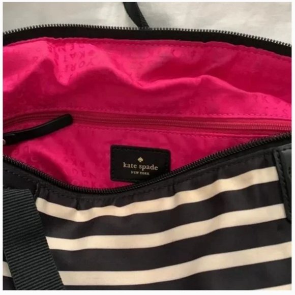 Kate Spade All Play No Work Foldable black white Striped travel Tote bag purse - Picture 8 of 8